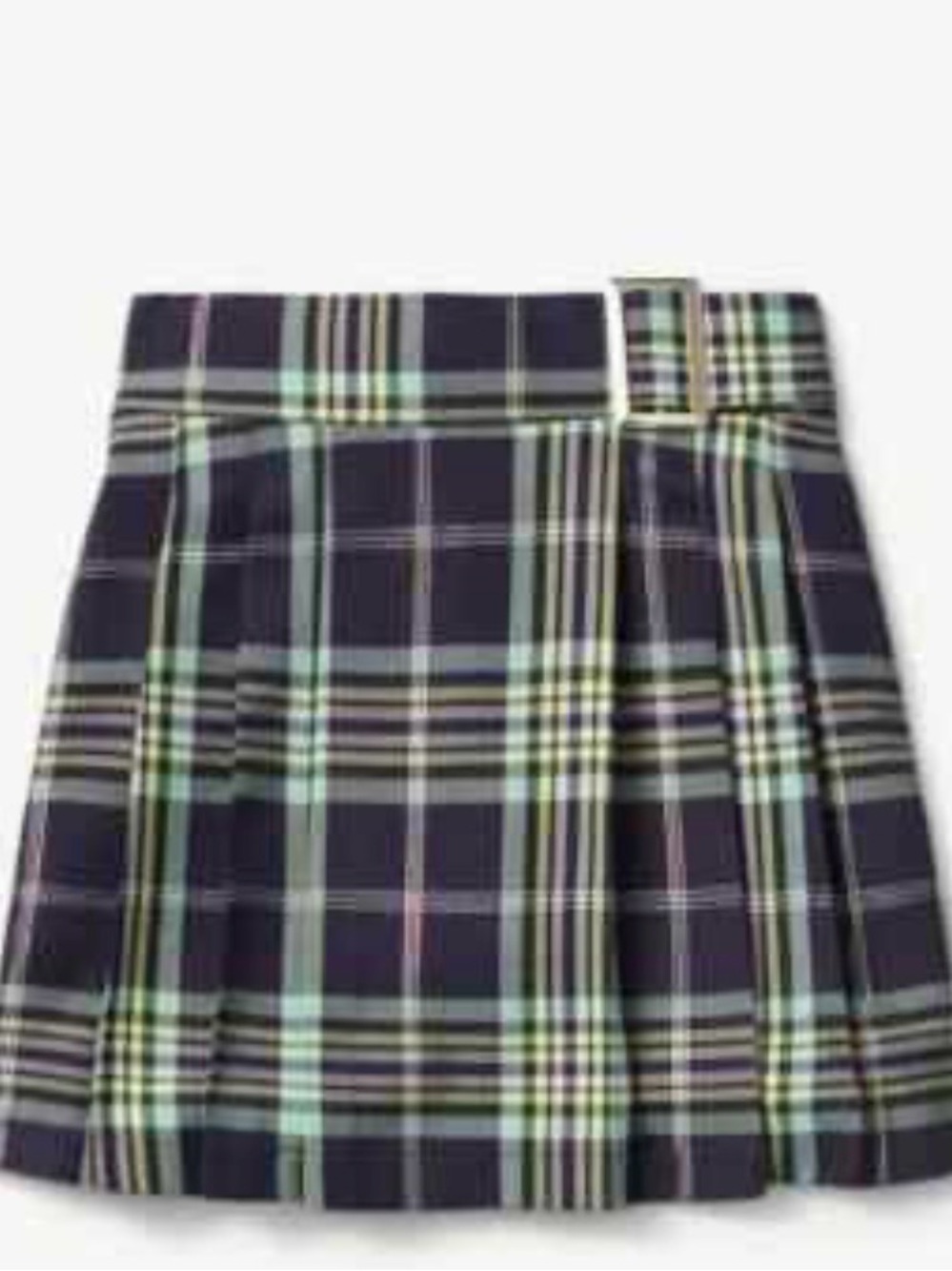 Justice Navy and Lime Plaid Pleated Skirt with Belt